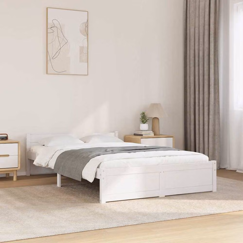 Berkfield Home White Solid Pine Wood Bed Frame W/D/H: 120 x 200 cm – 2