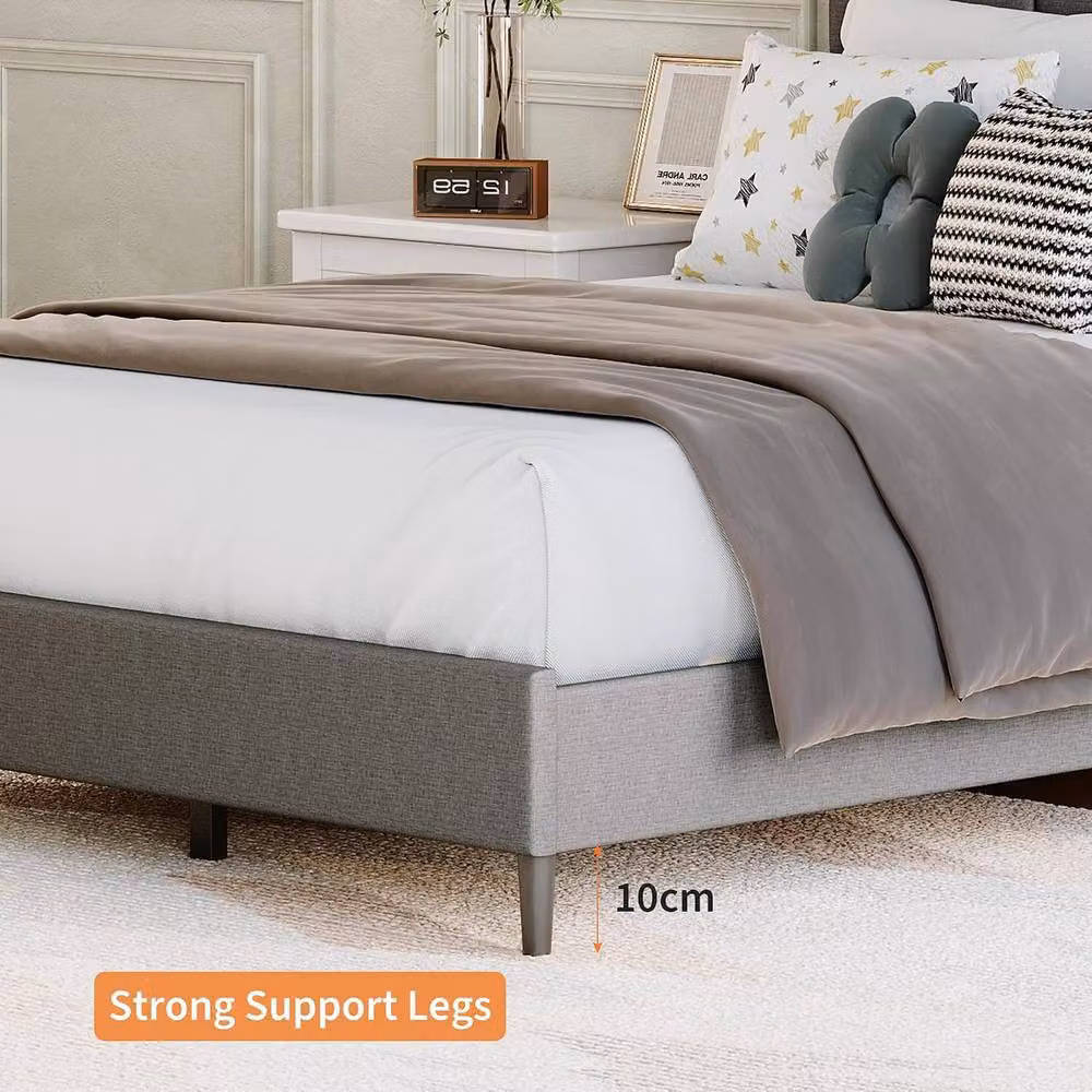 London Boutique Double Size Upholstered Platform Bed Frame with Tufted Headboard in Grey, W/D/H: 140 x 200 x 135 cm – 5