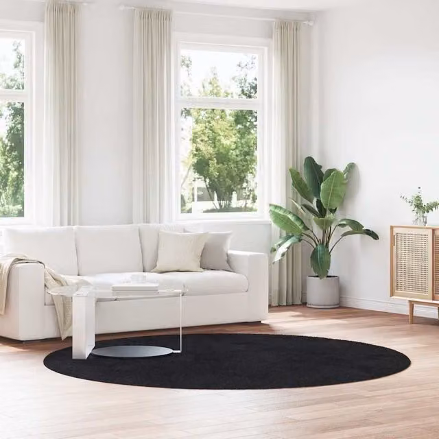 Berkfield Home NAVARRA Black Shaggy High Pile Polyester Rug, W/D/H: 240 x 240 x 1 cm – 1