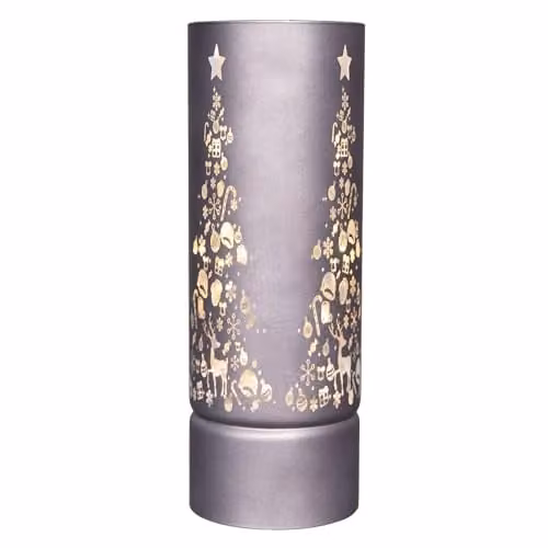 Shatchi Grey and Gold Etched Glass Christmas Vase Table Lamp with LED Fairy Lights, Height: 27 cm – 2