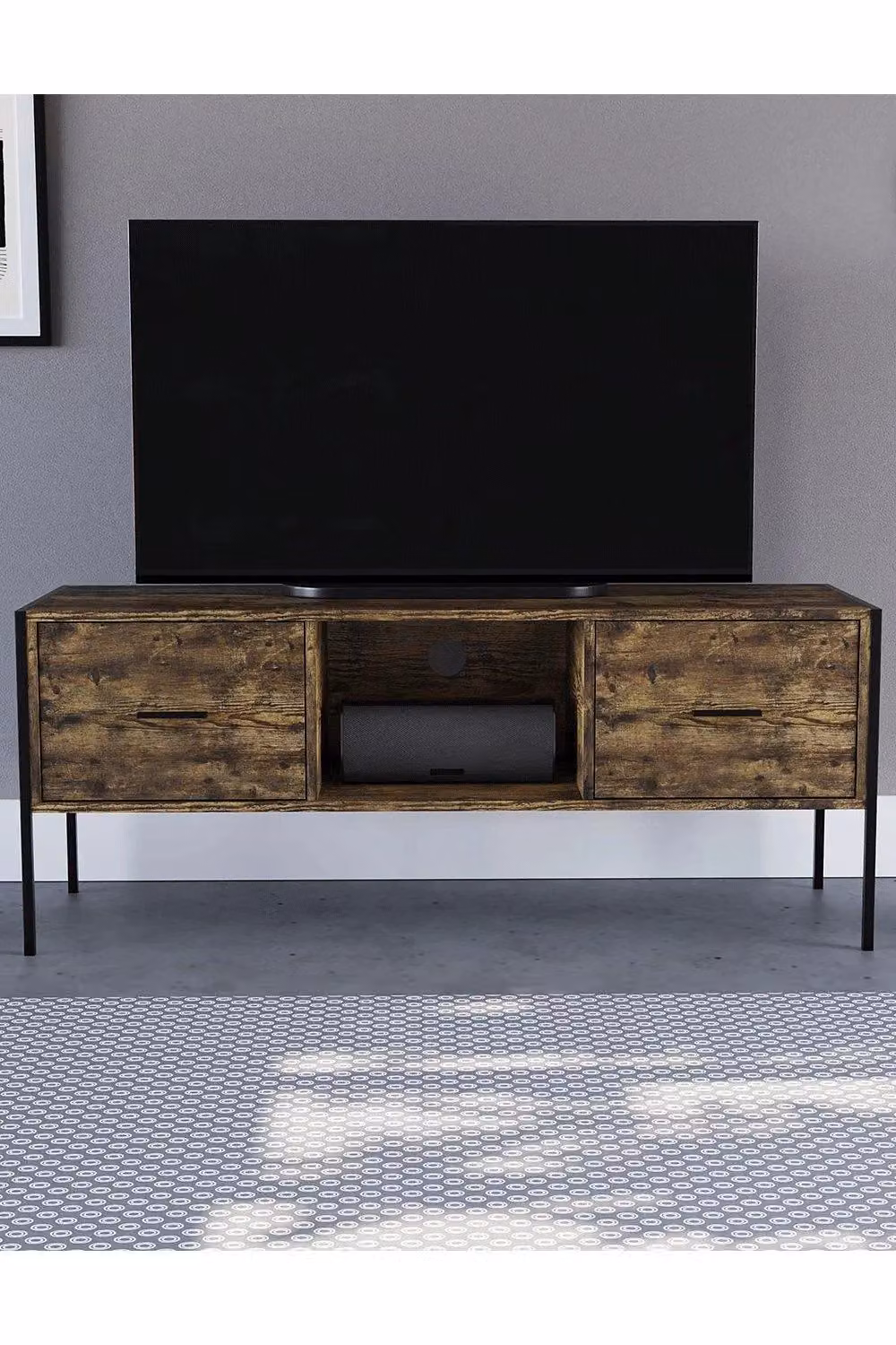 Vida Designs Brooklyn Industrial 2 Drawer TV Unit Cabinet in Dark Brown – 3