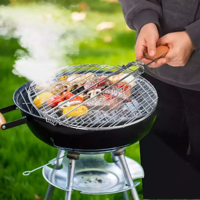 Marco Paul Silver Stainless Steel BBQ Mesh Grill Basket, Diameter: 26.5 cm