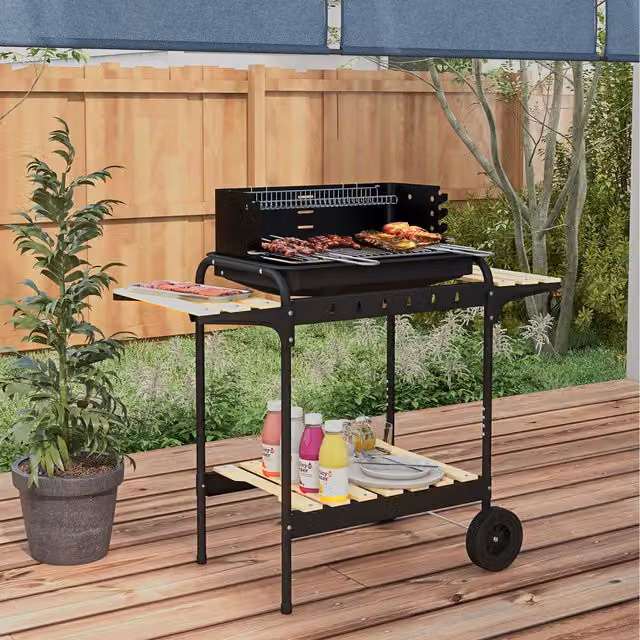 Outsunny 5-Level Charcoal Barbecue Grill with Cart, Black