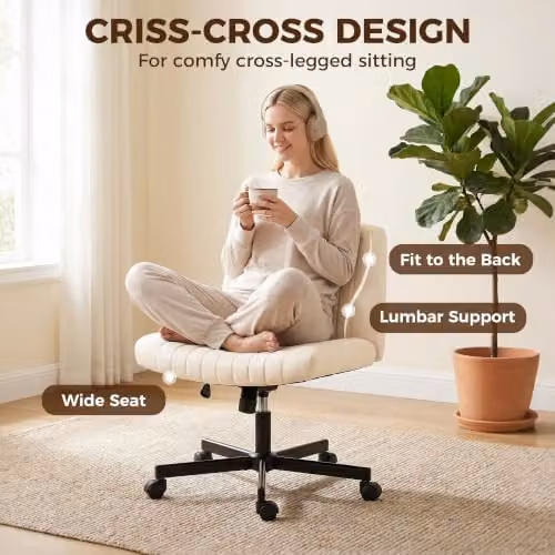 HOMCOM Modern Fabric Task Chair with 360 Swivel and Castors, Beige – 3