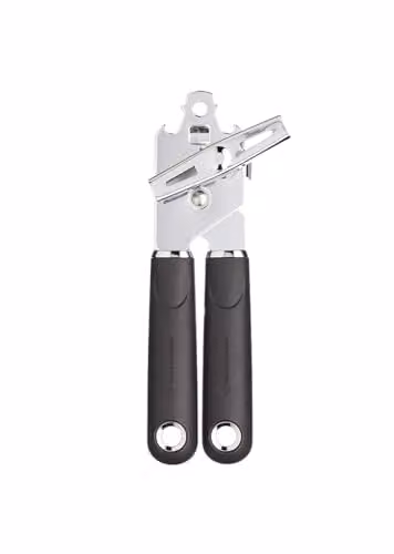 MasterClass Stainless Steel Can Opener with Ergonomic Soft Grip in Black and Silver