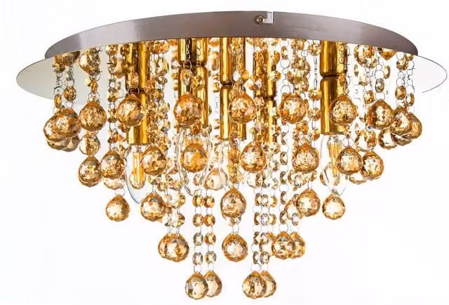 Netlighting London Gold Crystal Ceiling Light with 5 x E14 Sockets, Diameter: 46 cm