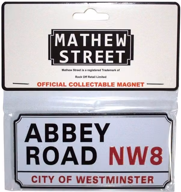 Rock Off Abbey Road NW London Sign Embossed Metal Fridge Magnet in White