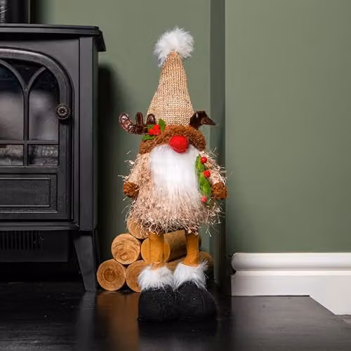 Samuel Alexander Brown Reindeer Gonk Christmas Decoration with Warm White LEDs, Height: 46 cm – 2