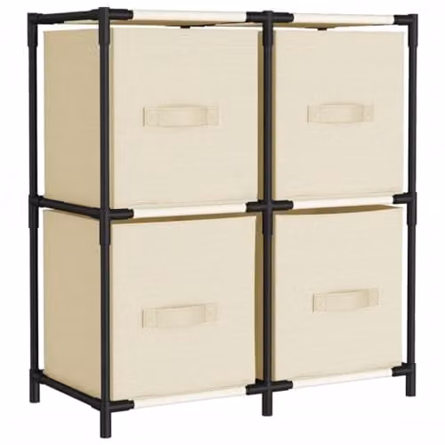 vidaXL Storage Cabinet with 4 Fabric Baskets in Beige Metal, W/D/H: 63 x 30 x 71 cm – 1