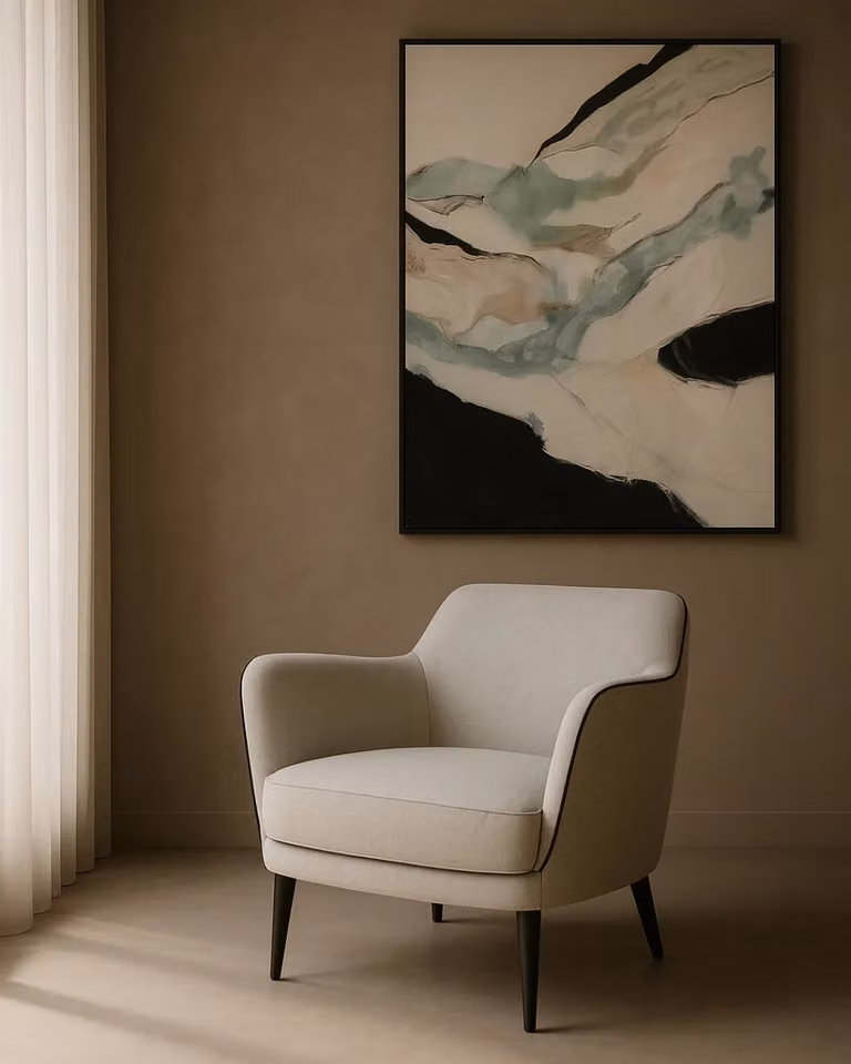 Tommy Franks Berg Lounge Chair in Black and Beige Fabric with Metal Frame