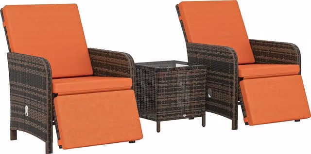 Outsunny 3 Piece Rattan Bistro Set with Cushions and Storage Function in Orange – 1