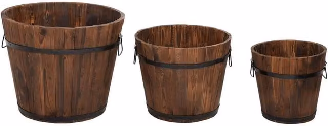 Berkfield Home 3 Piece Solid Wood Fir Bucket Planter Set in Brown – 1