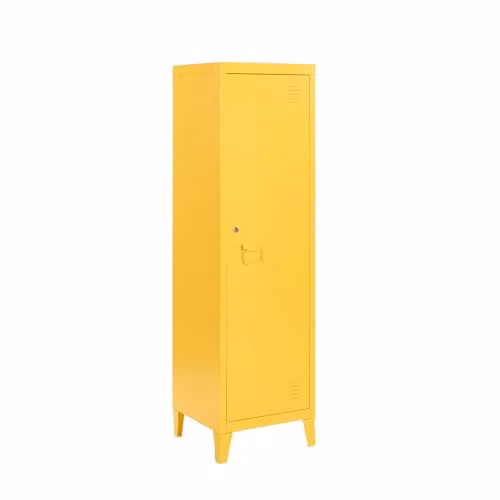 MMT Furniture Designs Ltd Metal Lockable Slim One Door Storage Cabinet in Yellow, H 137 x W 38.5 x D 38.5 cm