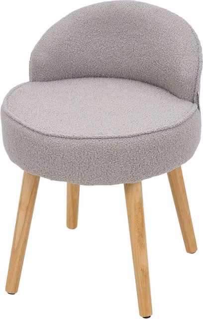 Living and Home Grey Bouclé Teddy Fleece Dressing Table Stool with Rubberwood Legs