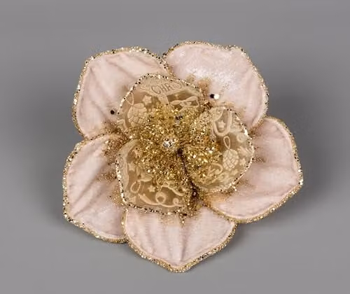 Shatchi 15cm Glitter Poinsettia Flower in Gold and Pink with Metal Clip for Christmas, Wedding and Party Decorations