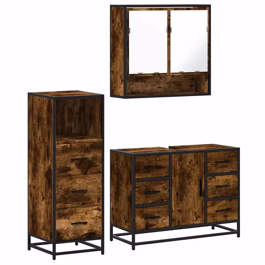 Berkfield Home 3 Piece Industrial Bathroom Furniture Set in Smoked Oak Brown – 2