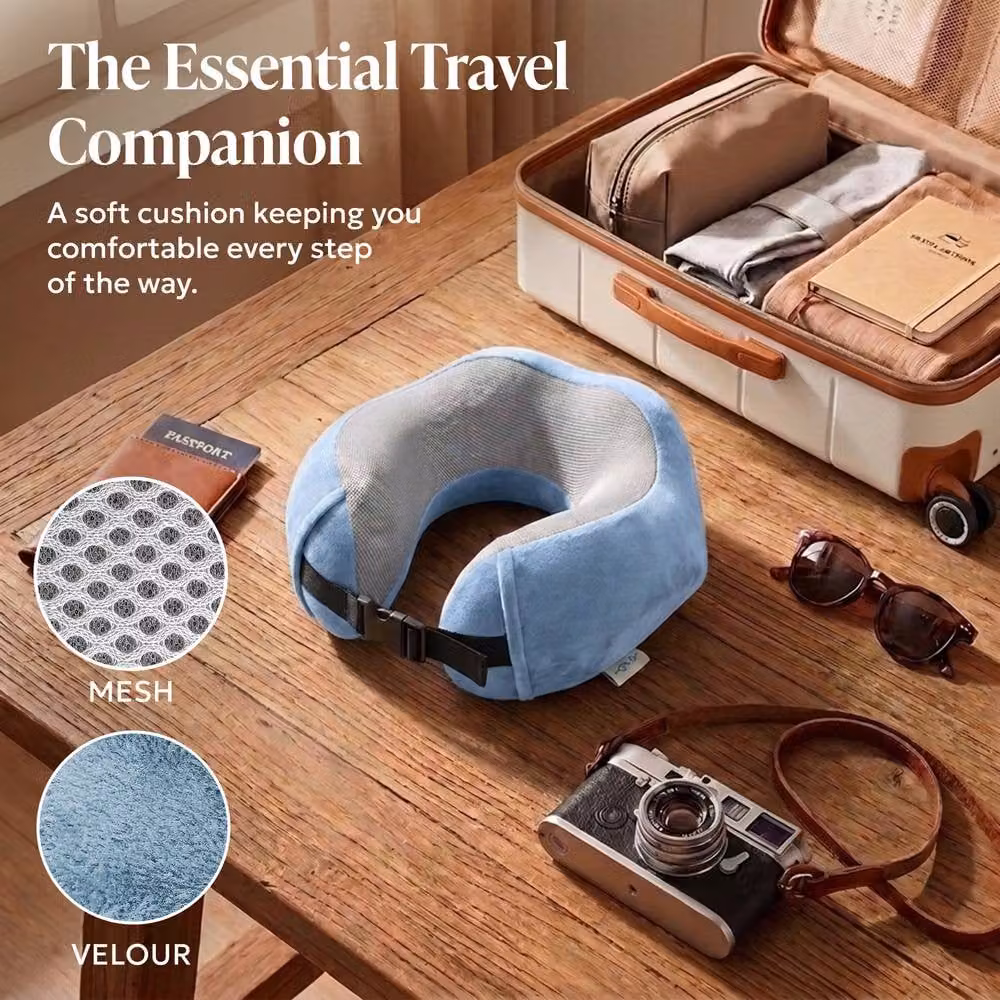 Lugg Memory Foam Travel Pillow with Storage Bag in Light Blue – 6