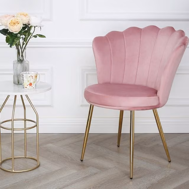Home Garden Direct Daisy Velvet Accent Chair with Armrests in Pink and Grey