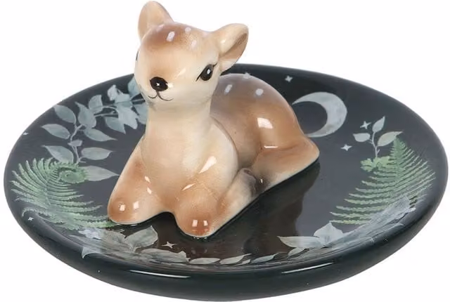Kingsbury Gifts Green Fawn Floral Ceramic Round Trinket Dish Plate