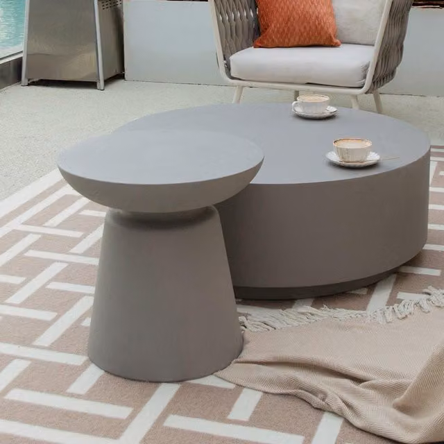 Elementi Kylix GRC Side Table in Grey, Round Concrete Design – 1