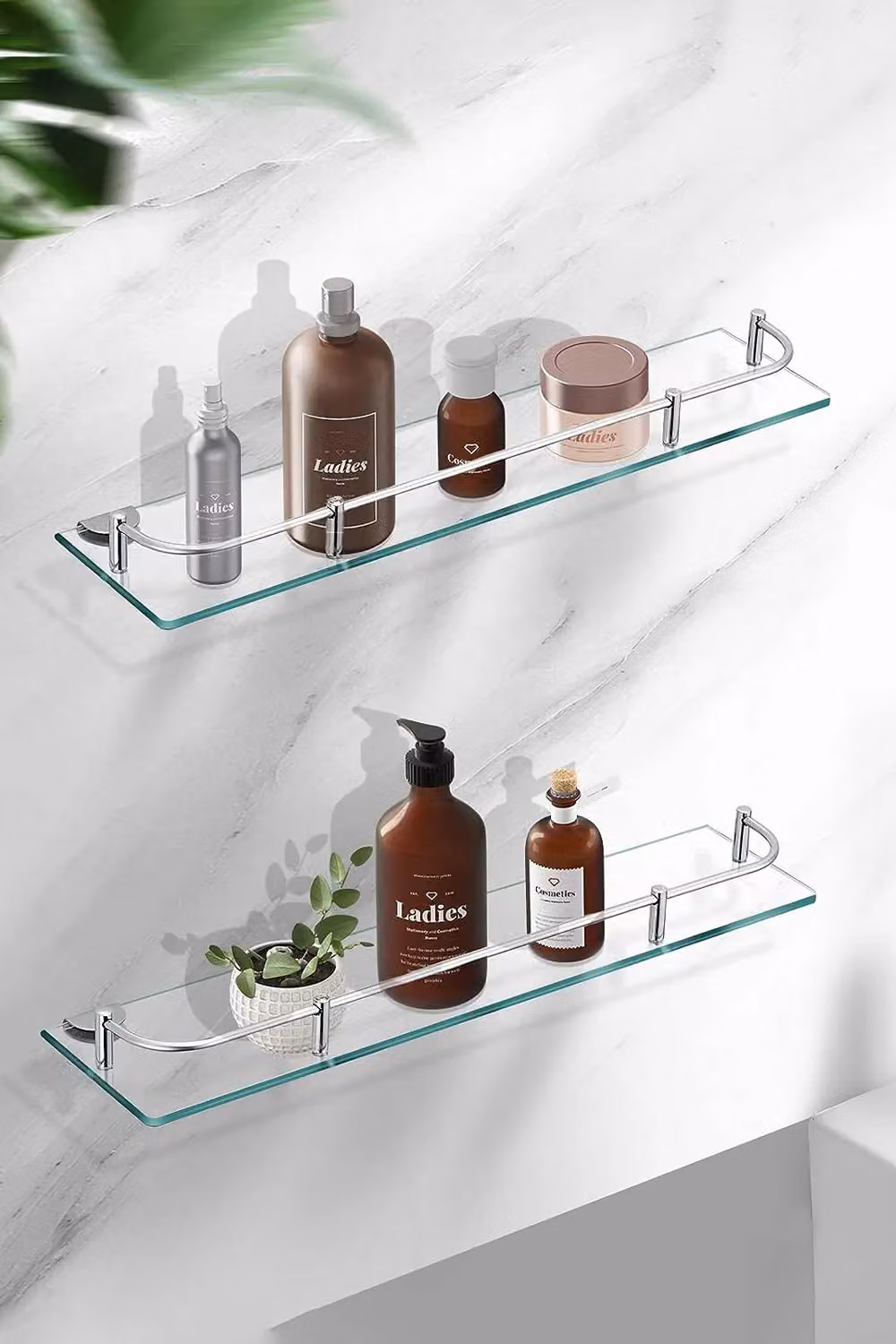 Living and Home Wall Mounted Silver Storage Organizer with 6mm Thick Tempered Glass Shelf, Width: 50 cm – 3