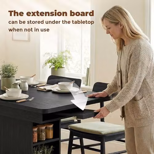 HOMCOM Extendable Rectangular Dining Table in Black, W/D/H: 110-130 x 70 x 75 cm – 6