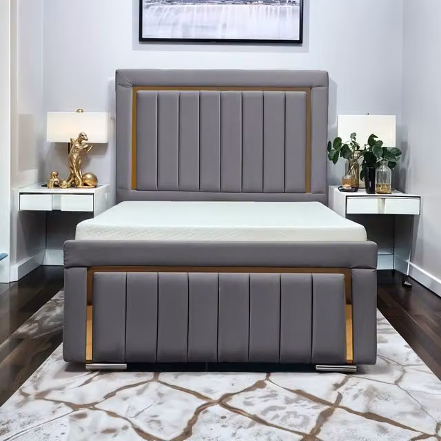UK Bed Furniture Princess Gas Lift Ottoman Upholstered Bed in Grey, W/D/H: 180 x 200 cm