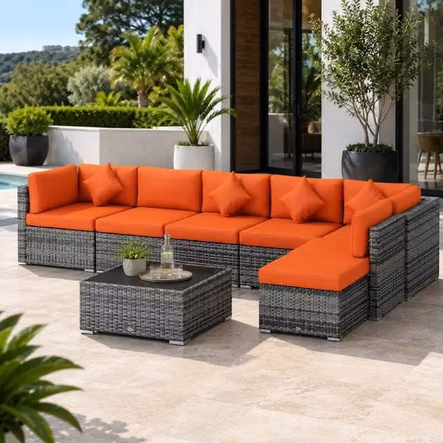 STILVORA 8-Piece Modular Sofa in Orange – 1