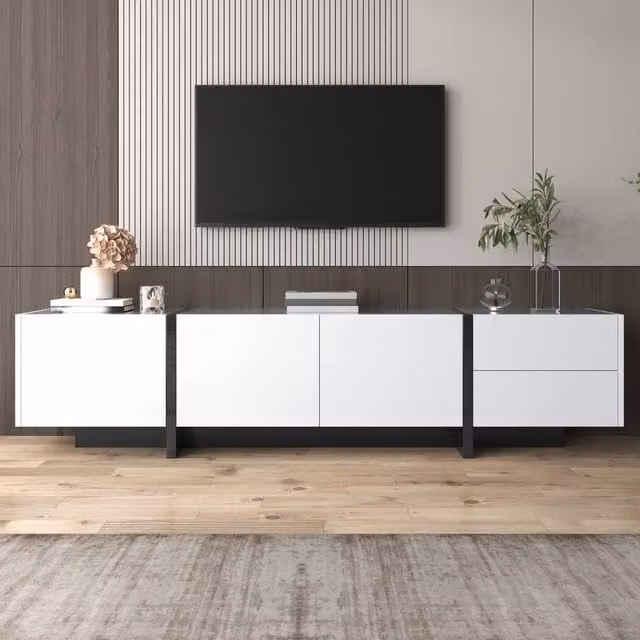 Matteo Modern High-Gloss TV Cabinet in White and Black with Doors and Drawers