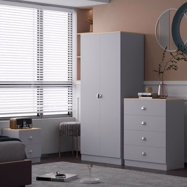 FWStyle Esher 3 Piece Matt Grey Bedroom Furniture Set