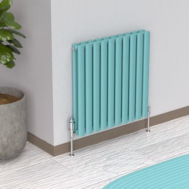 Lux Heat Oval Horizontal Double Radiator in Light Aqua Green, W: 600 mm x H: 540 mm