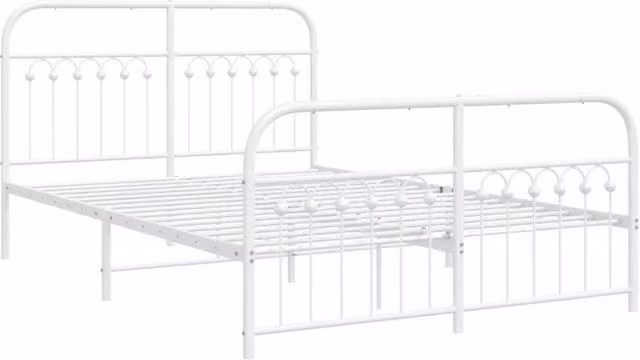 Berkfield Home Metal Bed Frame with Footboard in White, W/D/H: 137 x 190 cm