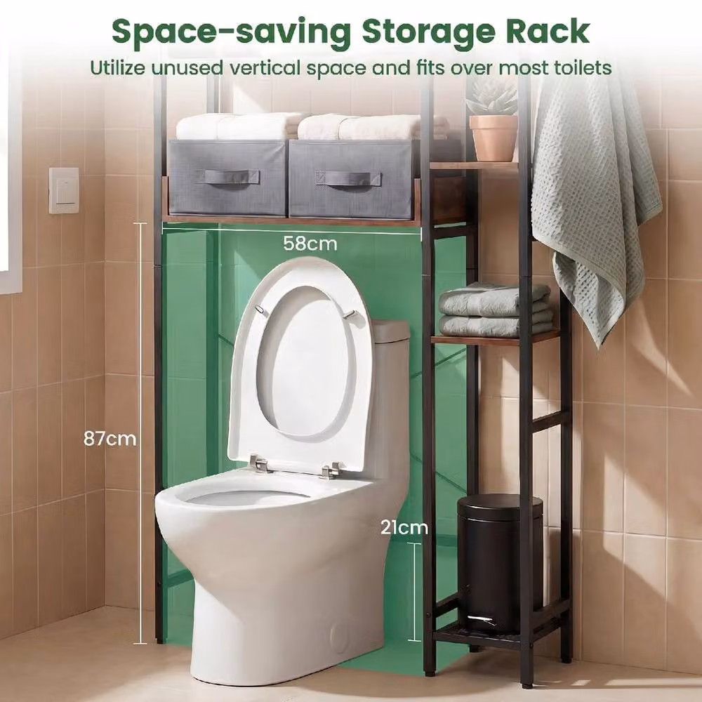 VOGREX 7-Tier Metal Toilet Rack with 2 Fabric Drawers in Brown – 4