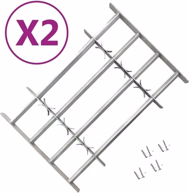 Berkfield Home Adjustable Silver Steel Security Window Grilles, 2 Pack, 1000-1500 mm