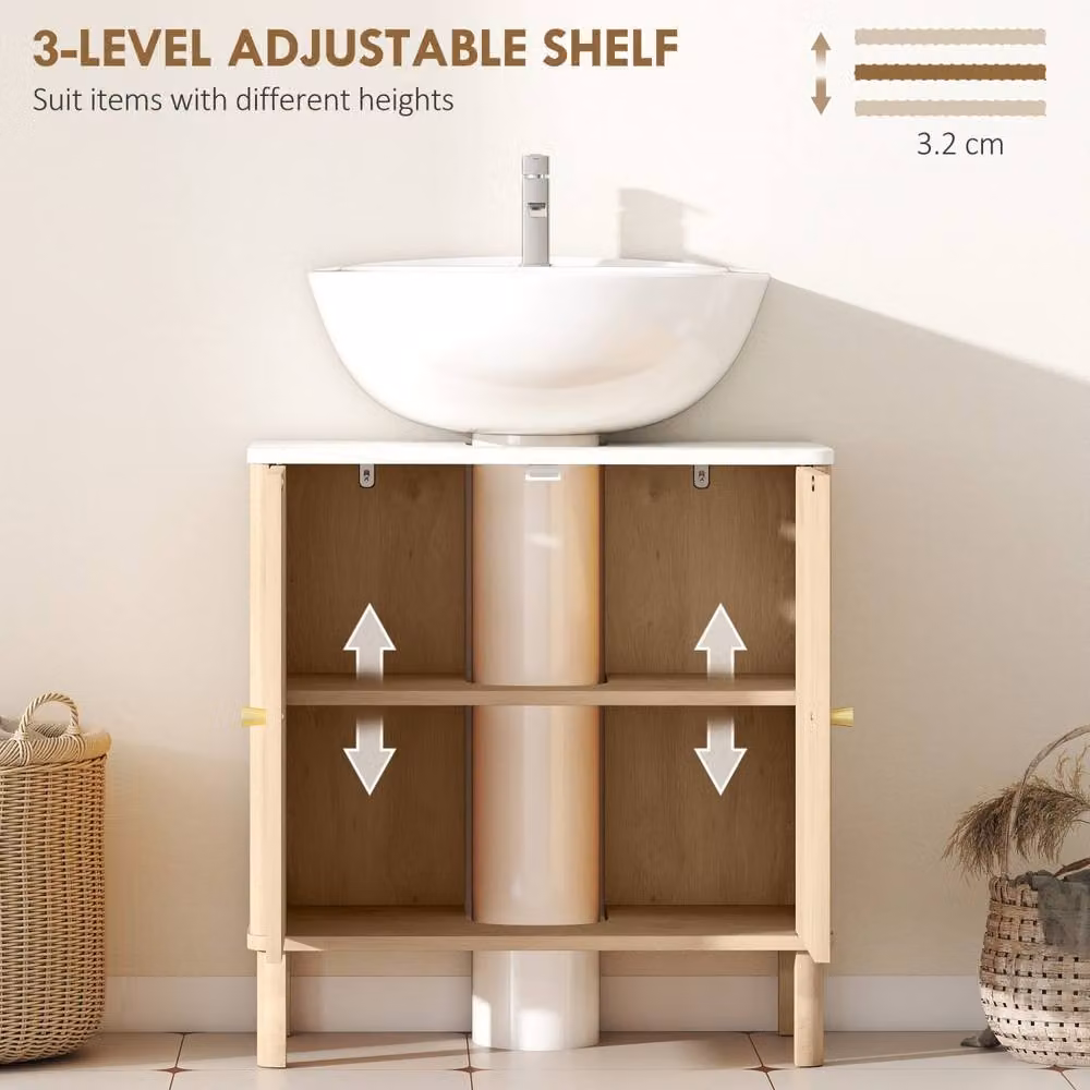 Wyld Haus Combita Under Sink Bathroom Cabinet in Oak and White with U-Shaped Cut Out – 4