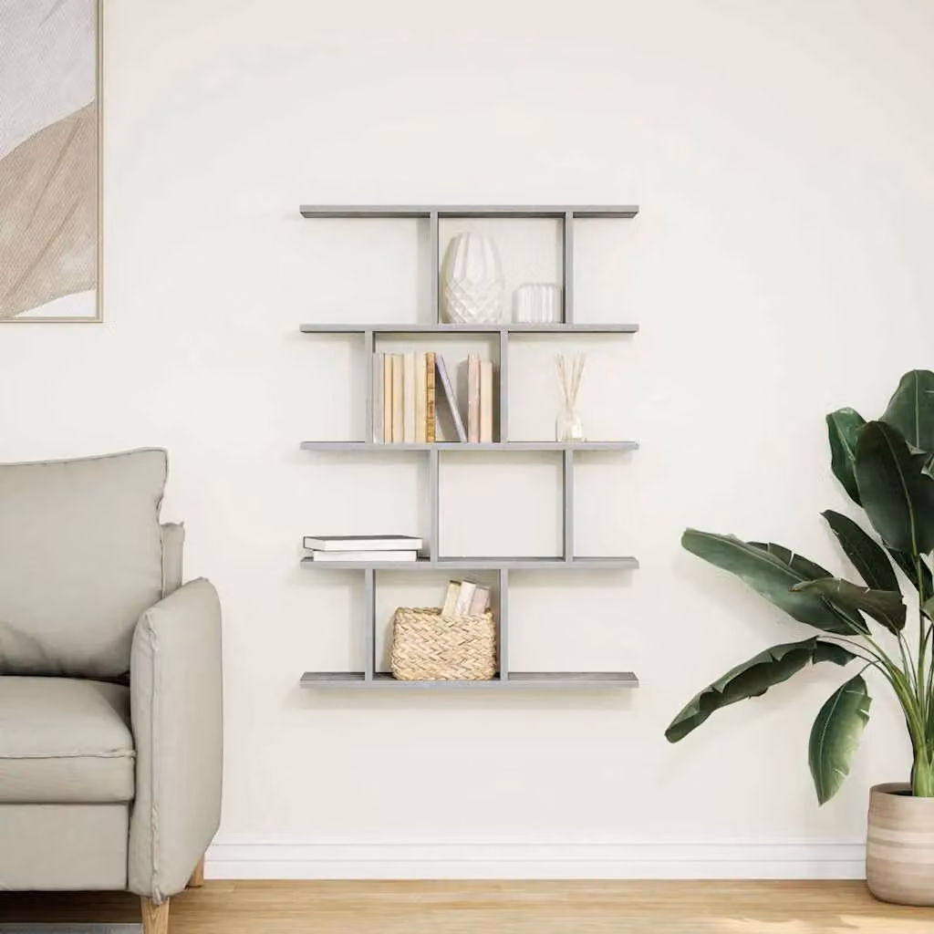 Berkfield Home Wall Mounted 12 Compartment Cube Shelf in Concrete Grey Engineered Wood – 2