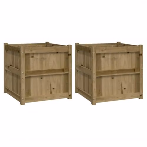 vidaXL Set of 2 Impregnated Pine Wood Garden Planters, Brown, W/D/H: 60 x 60 x 60 cm – 1