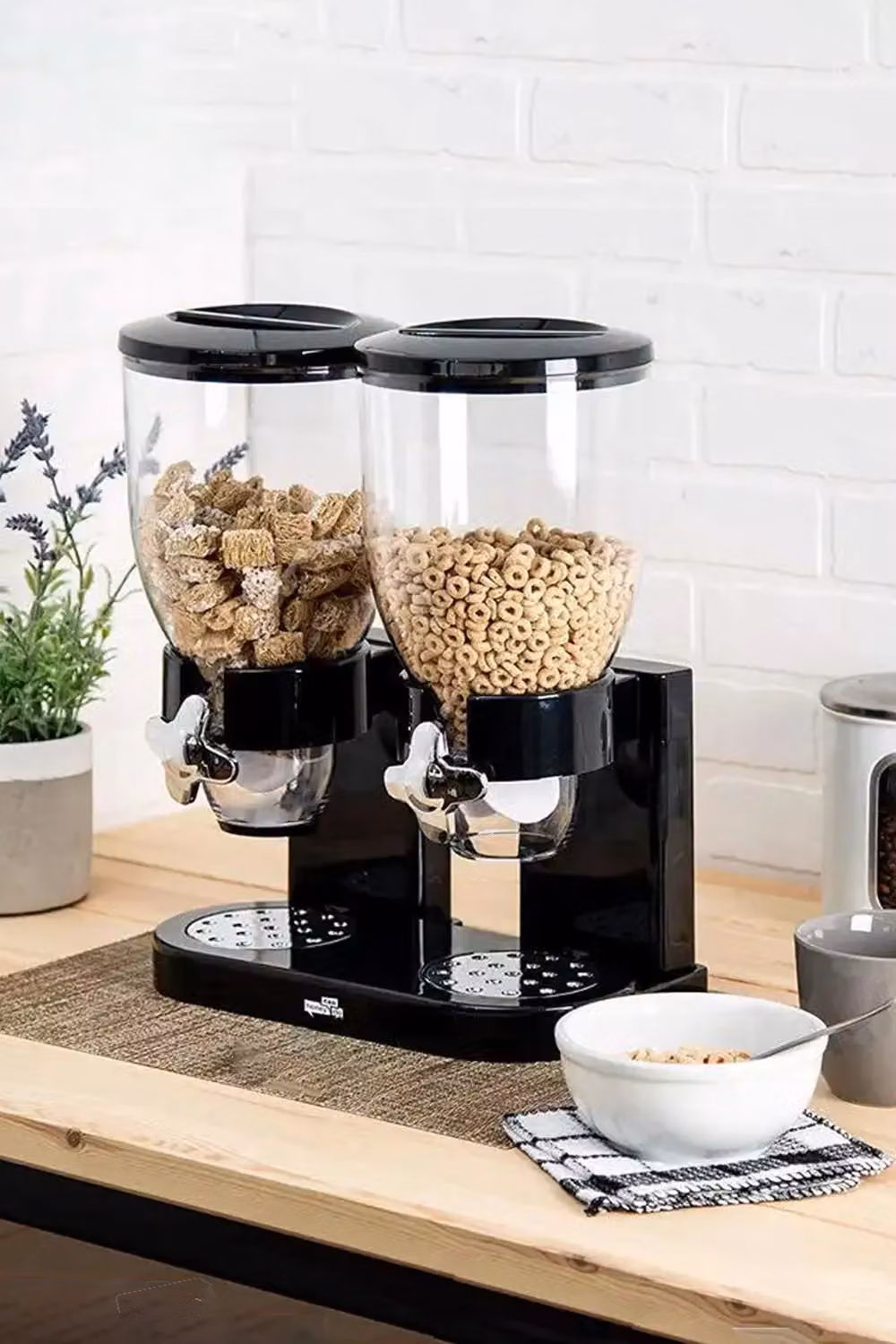 Living and Home 4L Double Cereal Container and Dry Food Dispenser with Compartments, Black – 3