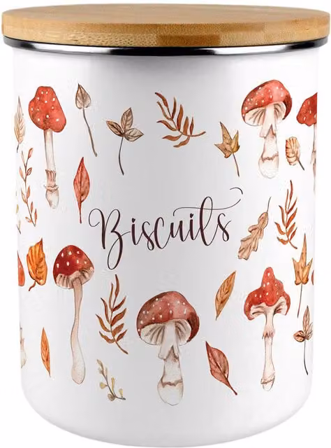 Purely Home Watercolour Mushrooms Extra Large Biscuit Tin in Red and White