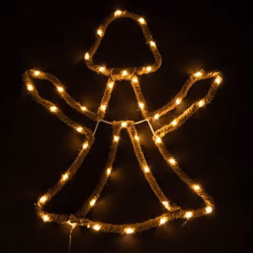 Shatchi Angel Silhouette LED Christmas Lights with Hemp Rope in Yellow and Beige, Battery Operated
