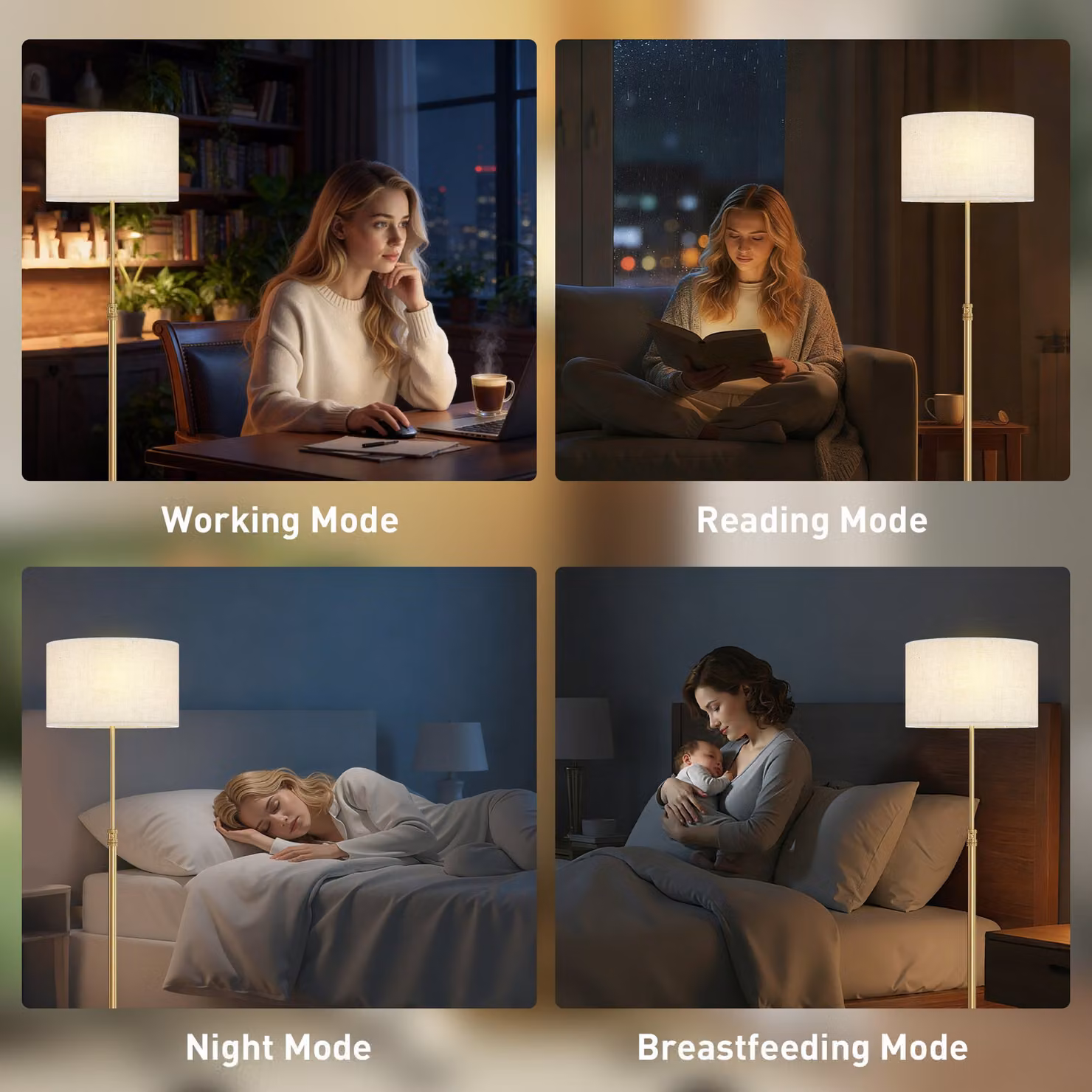 HOMCOM Gold Floor Lamp with Remote, Height Adjustable Dimmable Standing Lamp with Fabric Shade and Foot Switch for Living Room, Bedroom or Office – 5