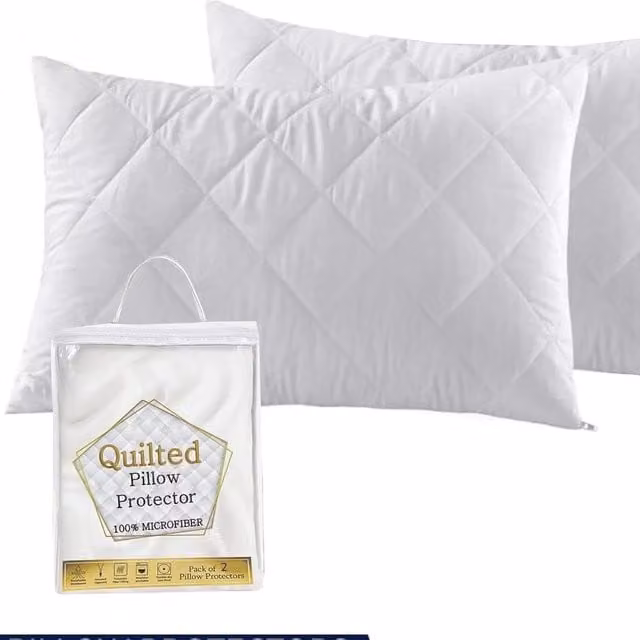 Roseley Pack of 2 White Quilted Microfibre Pillow Protectors, Breathable and Allergy Friendly