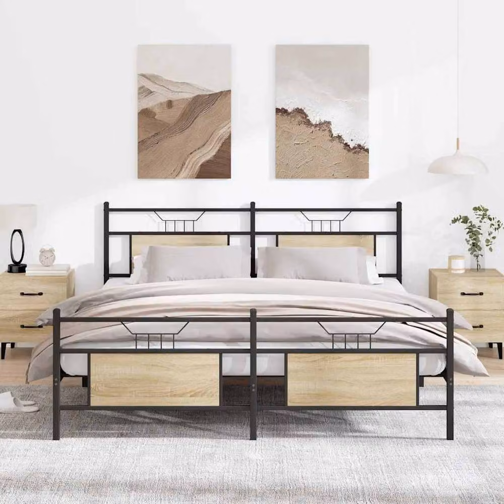 Berkfield Home Metal Bed Frame in Sonoma Oak Brown, W/D/H: 160 x 200 x 91.5 cm – 2