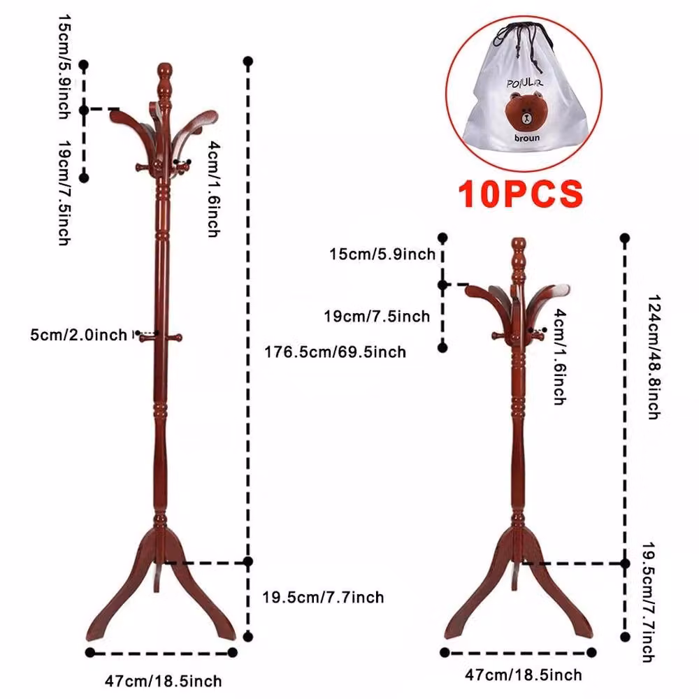 FORGEVIO Wooden Coat Rail Rack Stand in Brown – 2