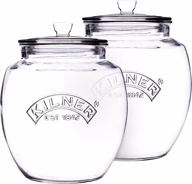 Kilner Set of 2 Universal Push Top Airtight Glass Storage Jars, 2 Litre, Transparent