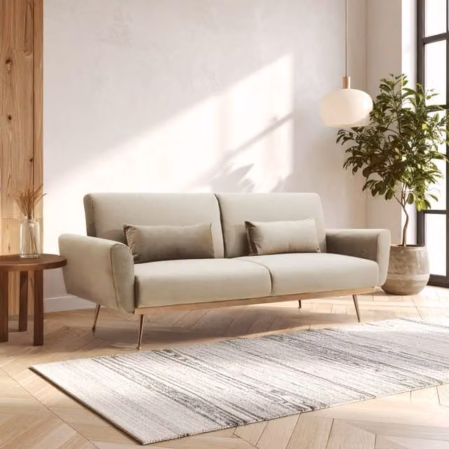 Orsina Modern Brown Velvet Click Clack Sofa Bed with Metal Frame – 1