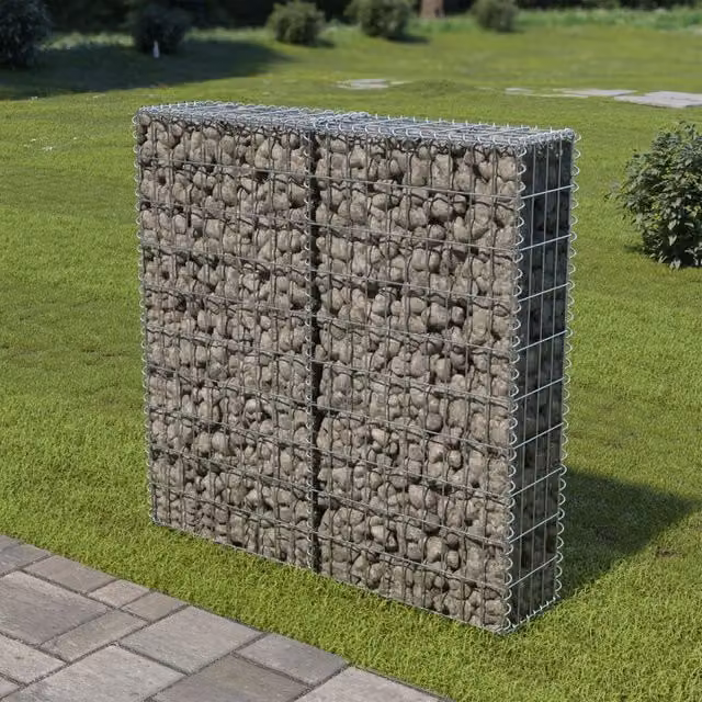Berkfield Home Galvanised Steel Gabion Fence Wall with Covers in Silver, W/D/H: 100 x 20 x 100 cm – 1