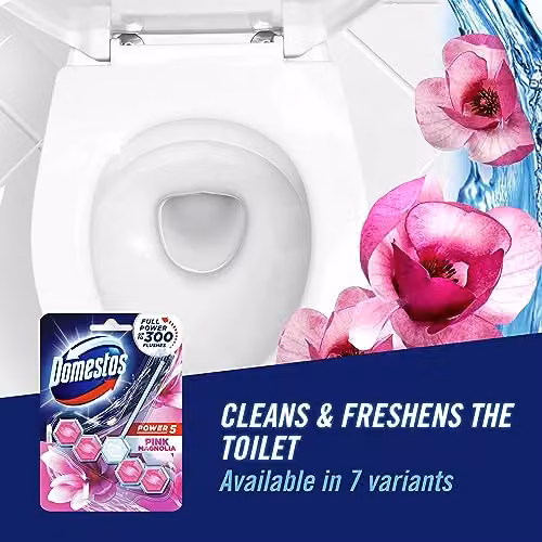 Domestos Power 5 Pink Magnolia Toilet Rim Block, 55 g – 3