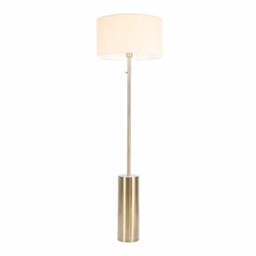 ValueLights Antique Brass Single Stem Rotary Dimmer Switch Floor Lamp with Beige Fabric Drum Shade and LED Bulb