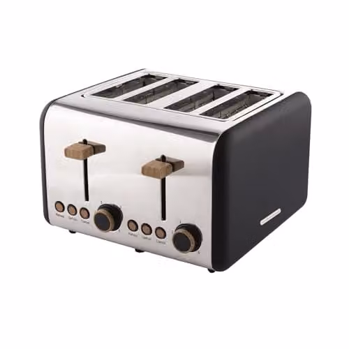 Hamilton Beach 4 Slice Scandi Toaster, 1500W, Matte Black with Wood Effect - HBT02MB – 1